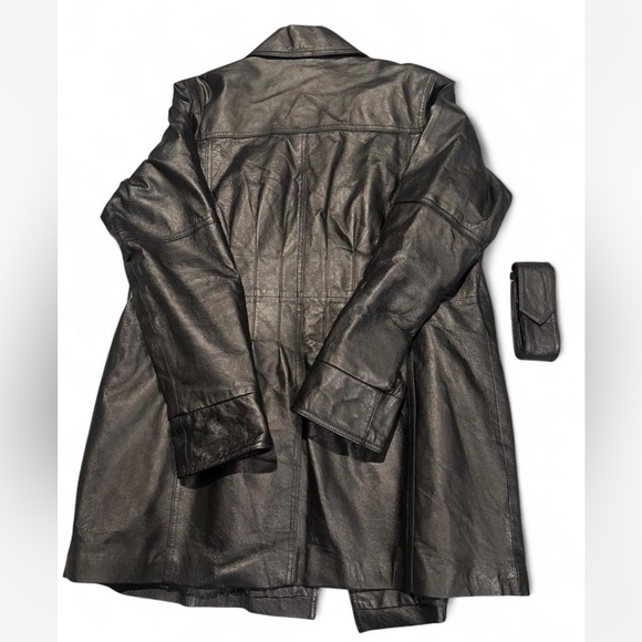 Venezia Black Trench Coat Double-Breasted Wide Lapels - Picture 2 of 6